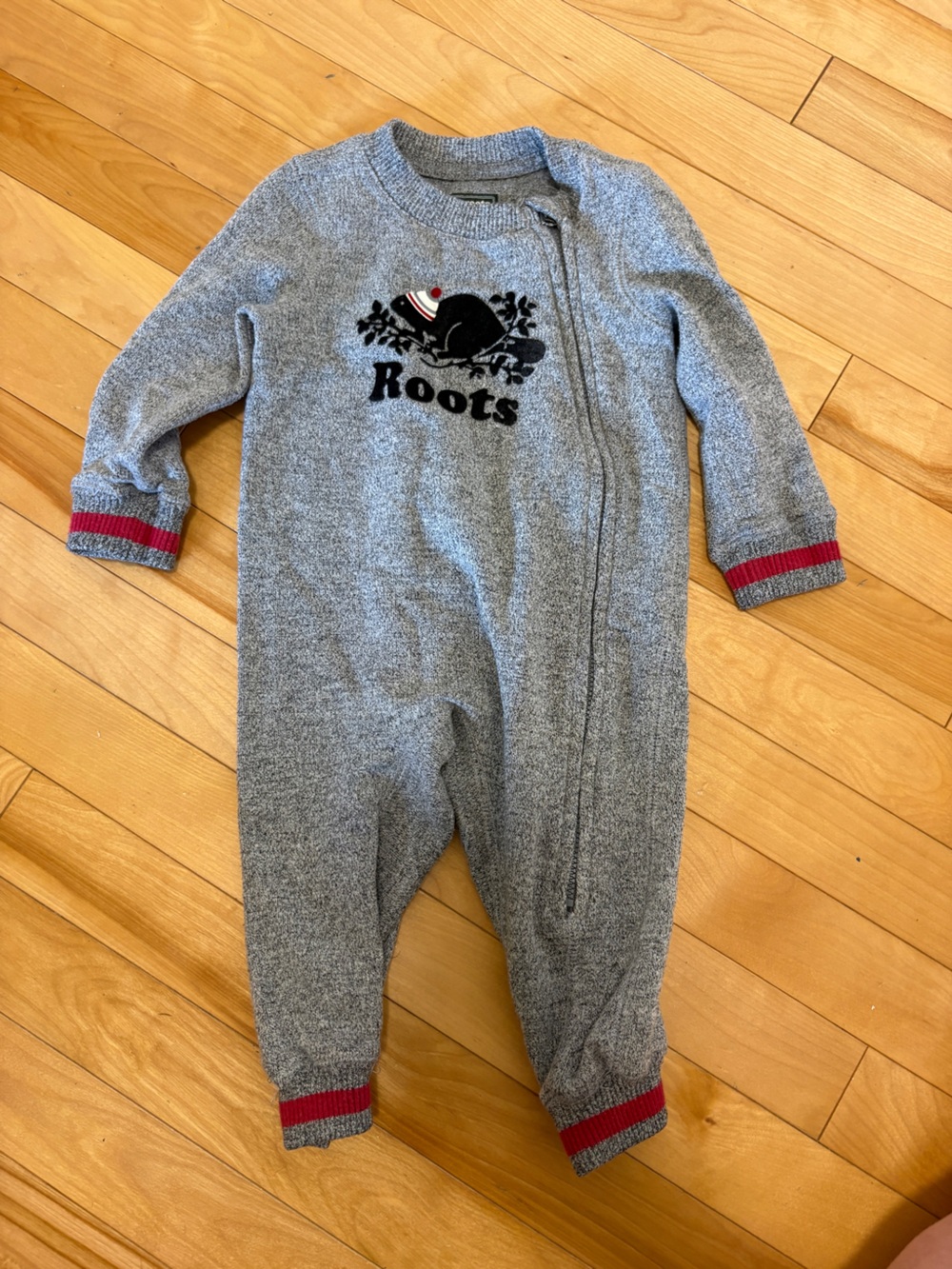 Baby Roots One-piece Sweatsuit Grey Salt & Pepper Outfit Size 6-12 months Toque